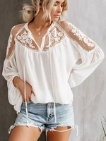 lace mesh shirt women embroidery patchwork casual long sleeve tops summer sexy chiffon blouse loose tops shirts female blusas