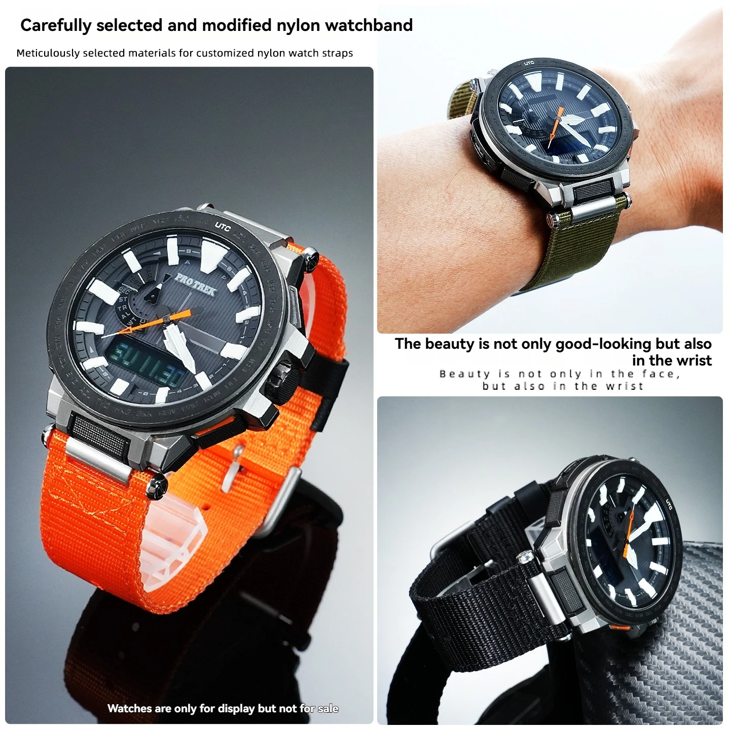 Фото PRX-8000T Замена дышащего нейлонового браслета для часов серии Casio PROTREK PRX-8000YT Холщовый ремешок для мужчин №5