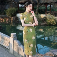 nvnang chinese cheongsam tiansimian long side eight button cheongsam dress retro improved young fairy skirt