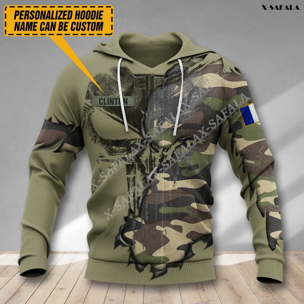 

France Veterans Soldiers Army Country Flag Custom Name 3D Print Zipper Hoodie Men Pullover Tracksuit Outwear Casual Coat