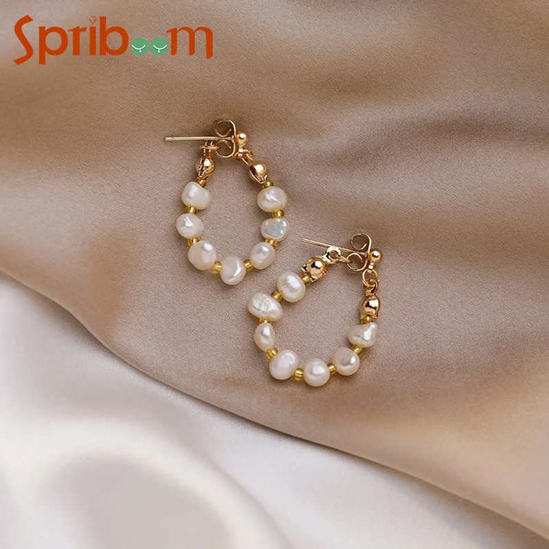 

Freshwater Pearl Earrings for Women Retro Hanging Stud Earring Irregular Geometric Piercing Jewelry Female Party Accessories
