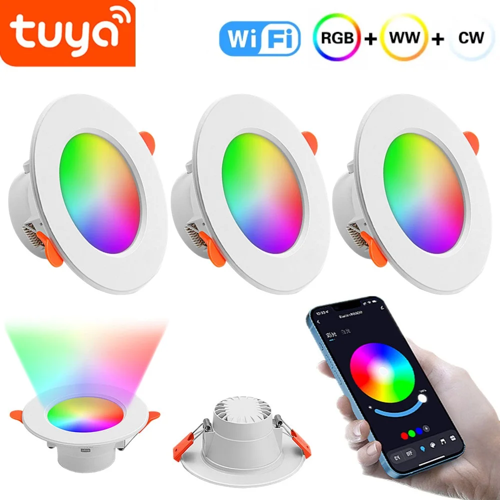 

Tuya Smart LED Downlight WiFi Ceiling Light RGB+CW+WW Dimmable Spotlight 10W Bluetooth APP Control Night Light Alexa Google Home