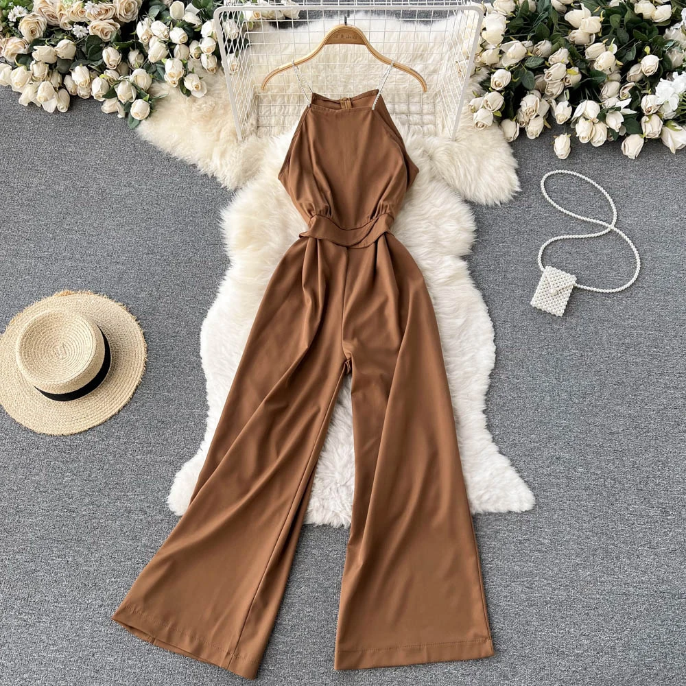 

Лето 2022 корейский Шикарный ретро-комбинезон свободный шифоновый комбинезон с v-образным вырезом и широкими штанинами