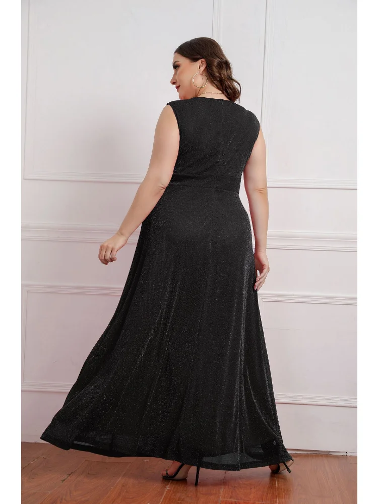 Plus Women's Summer New Sleeveless V-Neck Dress Dress Spot vestido plus size mujer