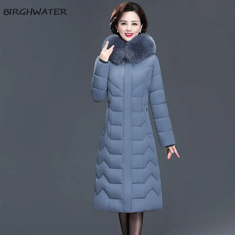 Down Jacket Women Winter Long Sleeve Hooded Parkas Fashion Warm Thicken Women's Clothes Vintage Slim Pocket Long Down Jackets