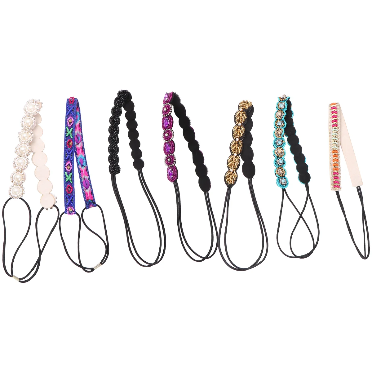 

Женские головные уборы 7 шт. Эластичные Головные уборы регулируемые аксессуары для волос с бусинами нежный богемный стиль