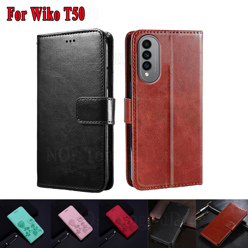 

Plain Leather Case For Wiko T50 Book Stand Phone Cover For Estuches Wiko W-P861-01 W-P861-02 Silicone Caso For Wko T50 T 50 Etui