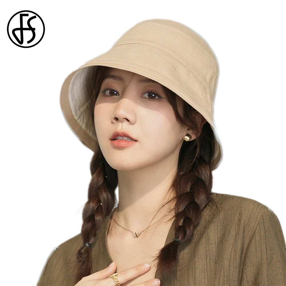 

FS Fashion Cotton Summer Fisherman Hats For Women Sunshade Bucket Hat Wide Brim Casual Sunscreen Caps Versatile Chapeau Femme