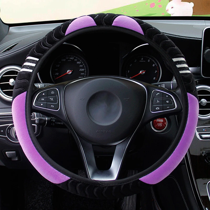 

Эластичная теплая Нескользящая накладка на колесо 38 см, 15 дюймов, чехол на руль автомобиля, плюшевый маленький монстр, Стайлинг автомобиля, автомобильные аксессуары для женщин