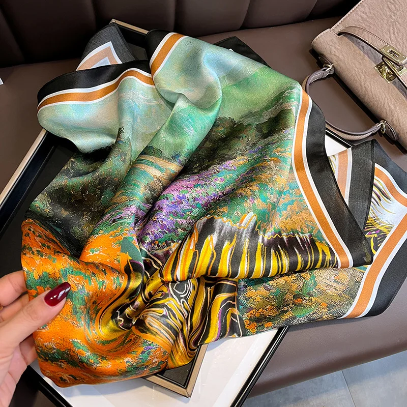 

Новинка 2022, дизайнерский квадратный шарф из 100% чистого шелка, женские офисные шейные шарфы, роскошный шейный платок с принтом, бандана, элегантная Весенняя шаль