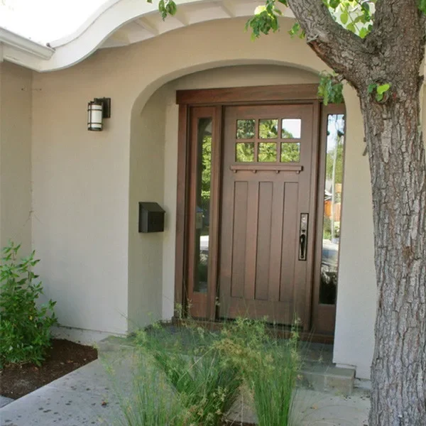 

Exterior Stained Prehung Double Solid Wooden Doors With 2 Side lites