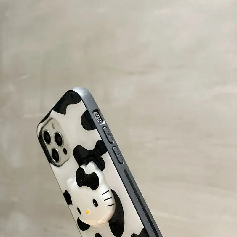 Роскошный брендовый женский чехол для телефона Sanrio Hello Kitty черный белый с молоком