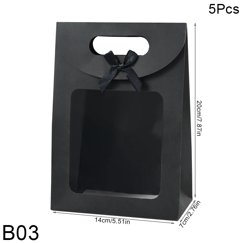 

5 шт. черные/белые подарочные пакеты с прозрачным окном, сумка из крафт-бумаги с ручкой, подарочная упаковка для конфет, коробка для свадьбы, дня рождения, вечеринки