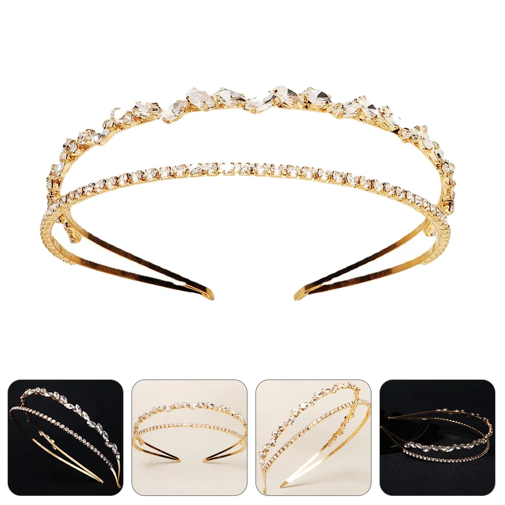 

Headband Accessory Crystal Decor Wedding Double Layer Rhinestone Crown Headdress Hairband Headbands