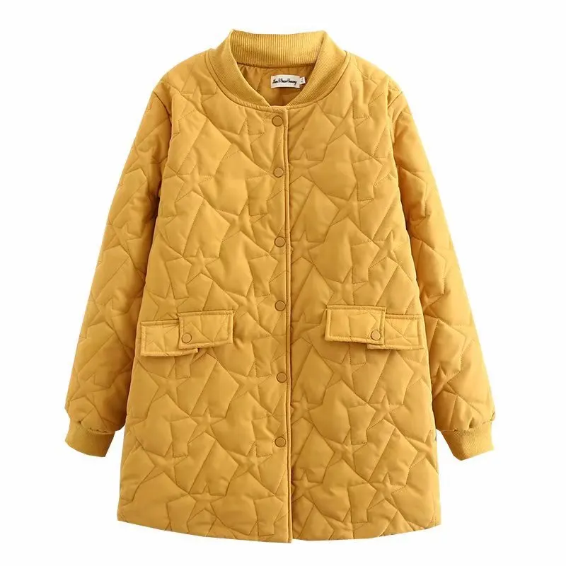 Autumn Winter New Korean Version Fashion Simple Quilted Embroidered Long Cotton Padded Women Parkas Jacket Coat