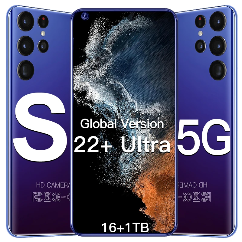 

2022 New S22+ Ultra Smartphone 7.3 Inch 16GB+1TB 6800mAh 5G Network Unlock Cell Phone Mobile Phones Global Version