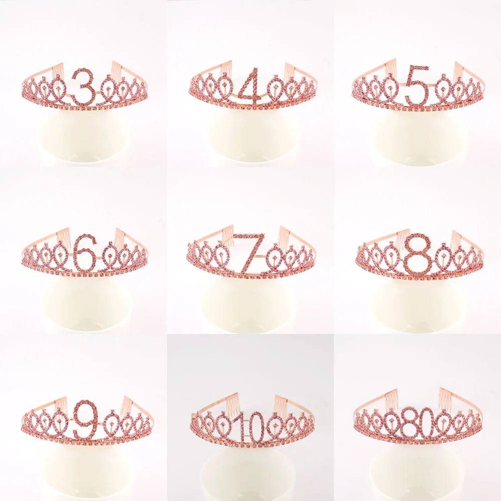 

3-10th 13th 80th Girls' Birthday Crown Decorations Party Metal Crown Women Girls Happy Birthday Headband Wedding Headwear