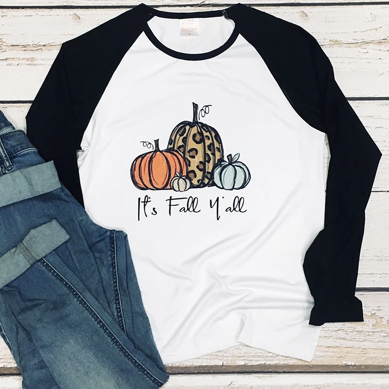

Женская футболка с длинным рукавом It's Fall, оранжевая Классическая футболка с изображением тыквы, футболка для праздника, 2021, XXL