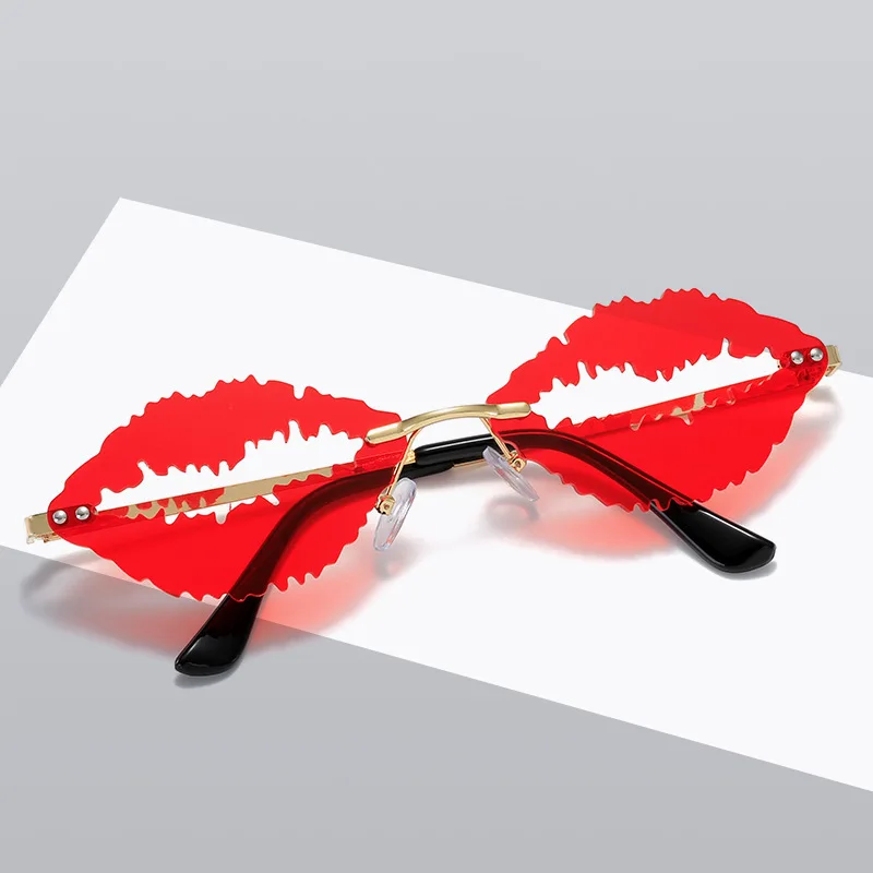 

Vintage Glass 2022 Fashion Women's UV400 Casual Sunglasses Funny Rimless Lip Sunglasses Exaggerated Personality Punk Sunglasses