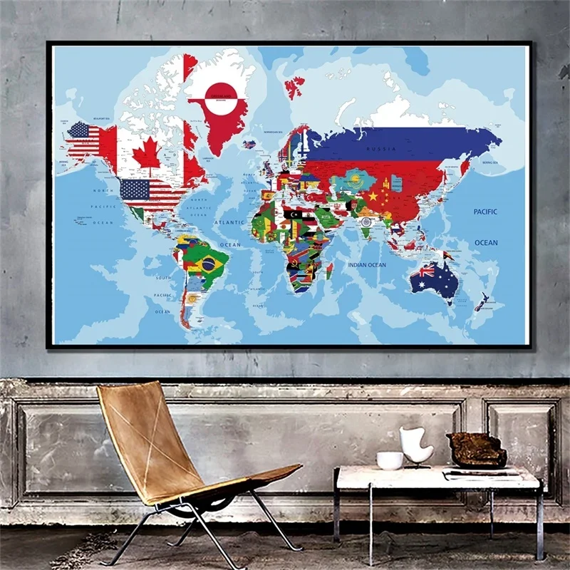 150x225 см большой плакат с картой мира нетканая физическая карта декоративная