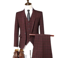 boutique 5xl blazer vest trousers italian style fashion business elegant gentleman plaid slim casual formal suit 3 piece
