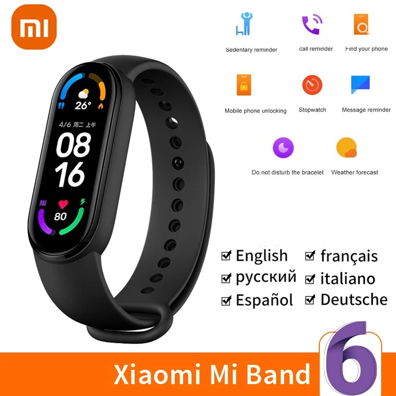 

2022 New Xiaomi Mi Band 6 Smart Bracelet 1.56 Inch Colorful AMOLED Screen Fitness Tracker Smart Home Heart Rate Monitoring Band6