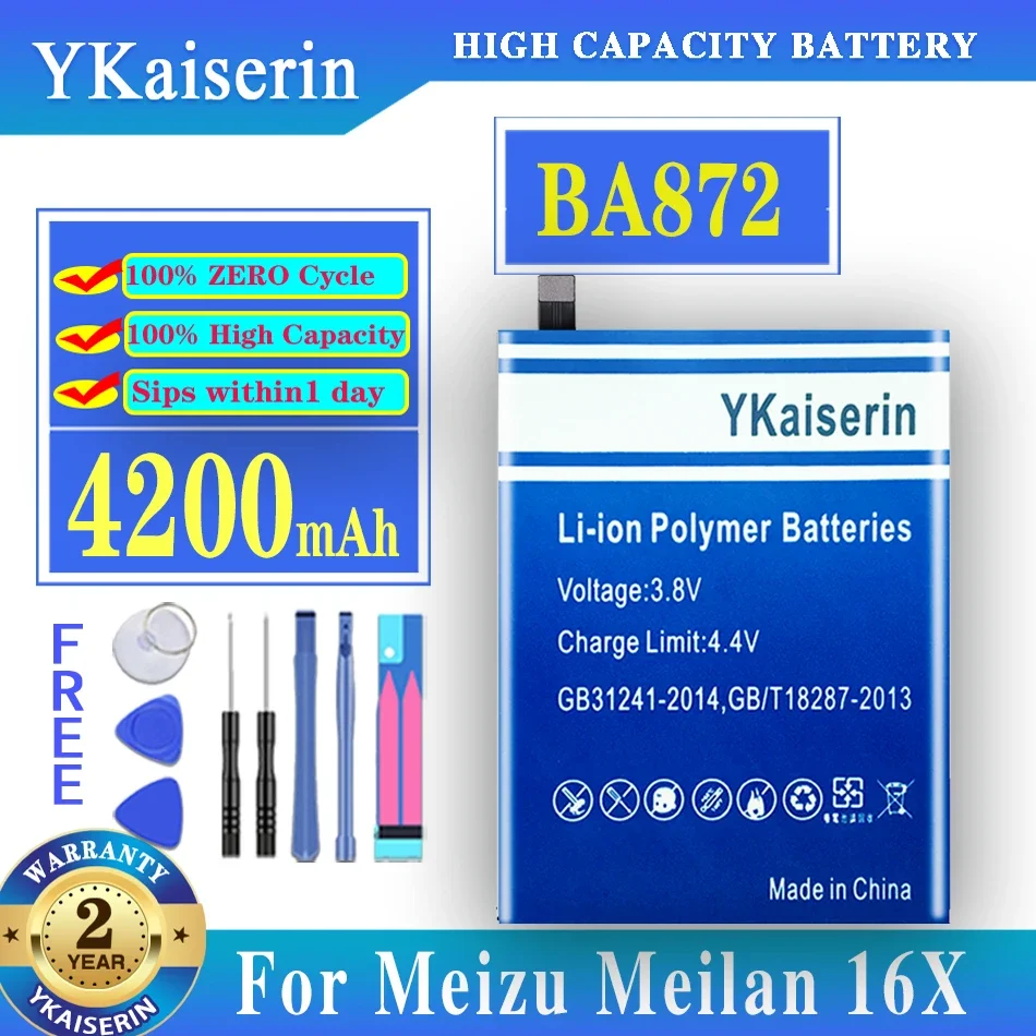 

YKaiserin For Mei Zu 4200mAh BA872 BA 872 Battery for Meizu Meilan 16X Mobile Phone Latest Production High Quality Battery