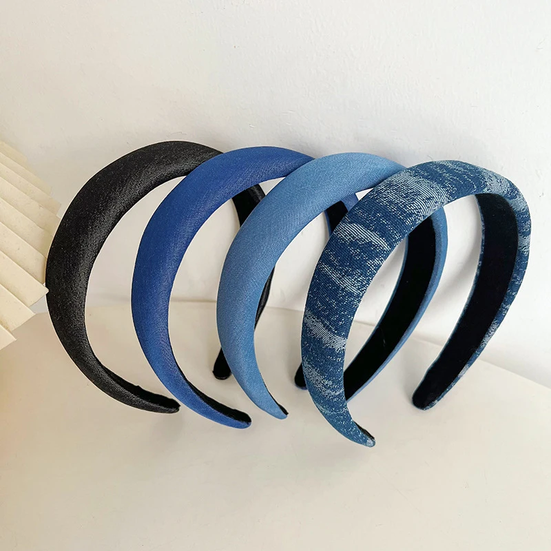 

All-Match Retro Denim Cloth Hair Band Elegant Decorative Headdress Women Solid Color Wide Braided Headband Hair Hoop Headwear