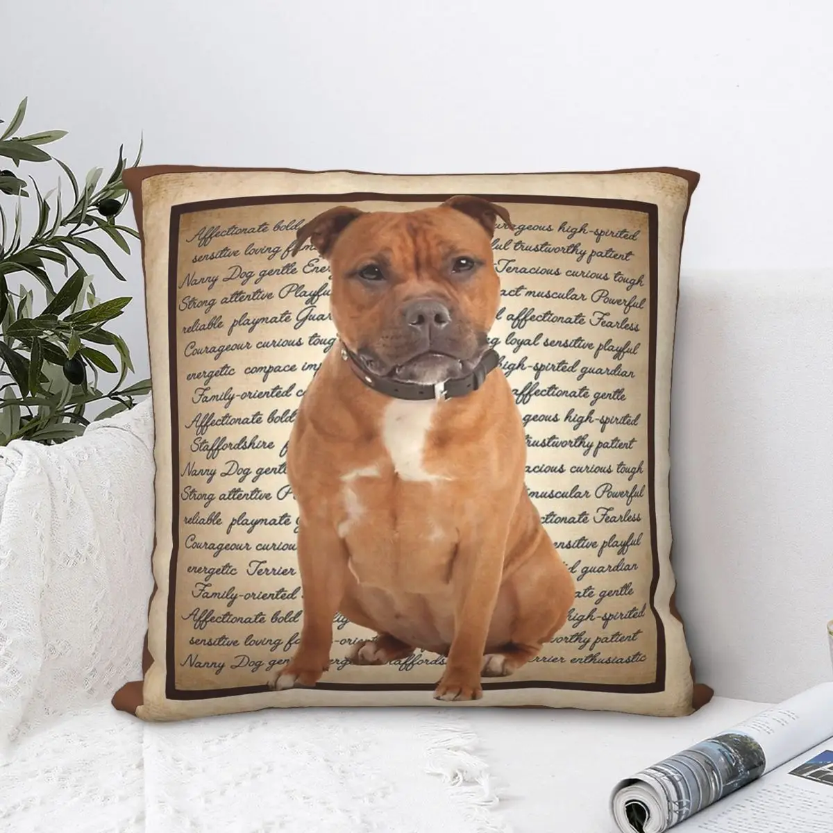 

Staffordshire Bull Terrier Throw Pillow Case Backpack Cojines Covers DIY Printed Soft Home Decor