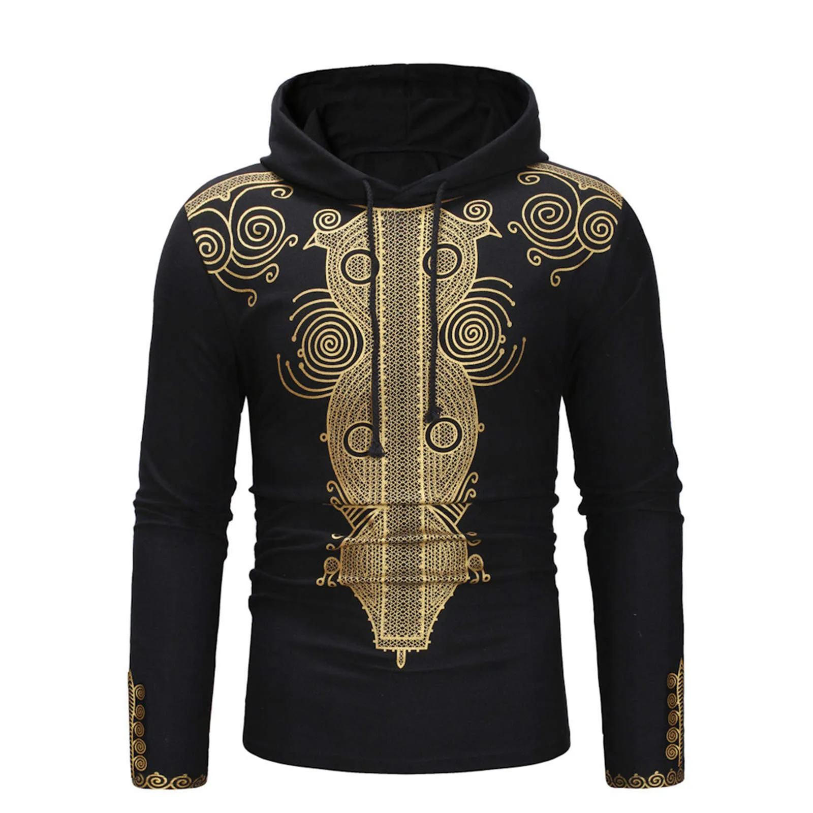 

Men's Autumn And Winter Soft Sweater Tops Shirt Ethnic Printed Top Shirt Long Sleeved Hooded mens hoodies winter thick warm