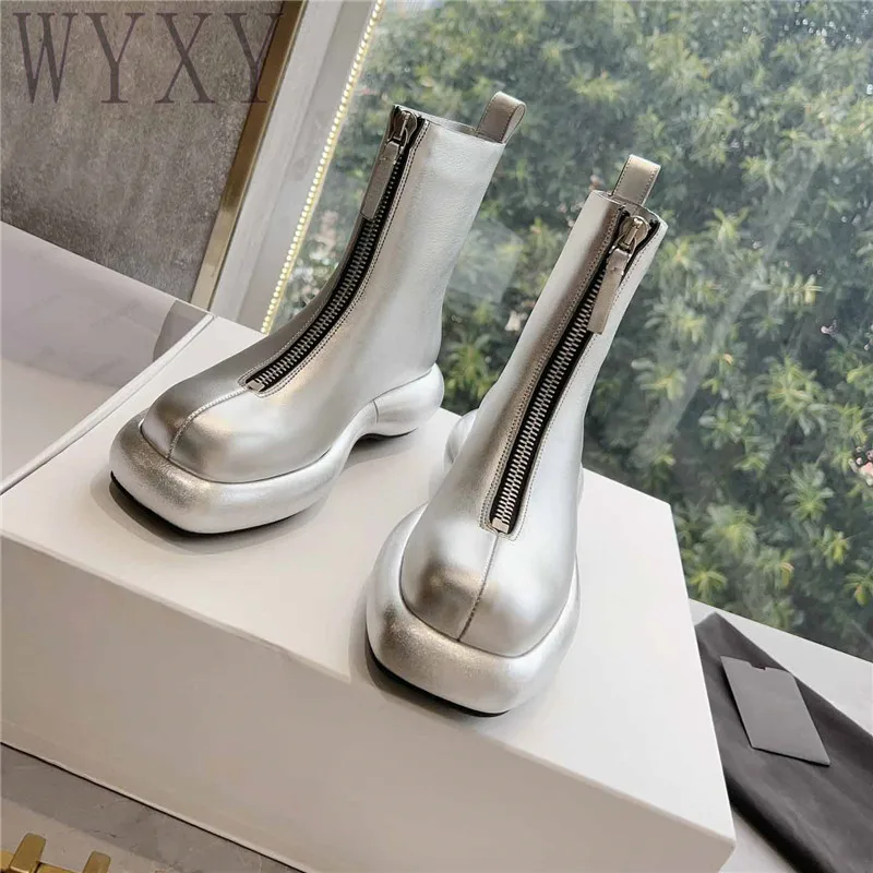 

Женские ботильоны из натуральной кожи, с круглым носком, на толстой подошве