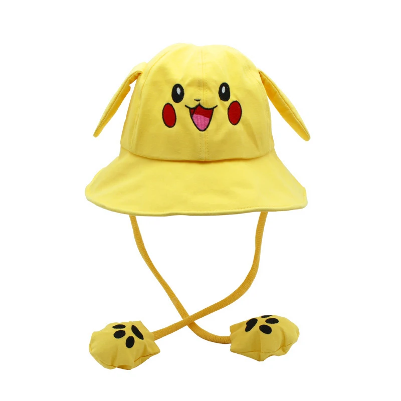 

Anime Pokemon Hat Kawaii Pikachu Cartoon Character Will Move Ears Summer Parent-child Children's Fisherman Hat