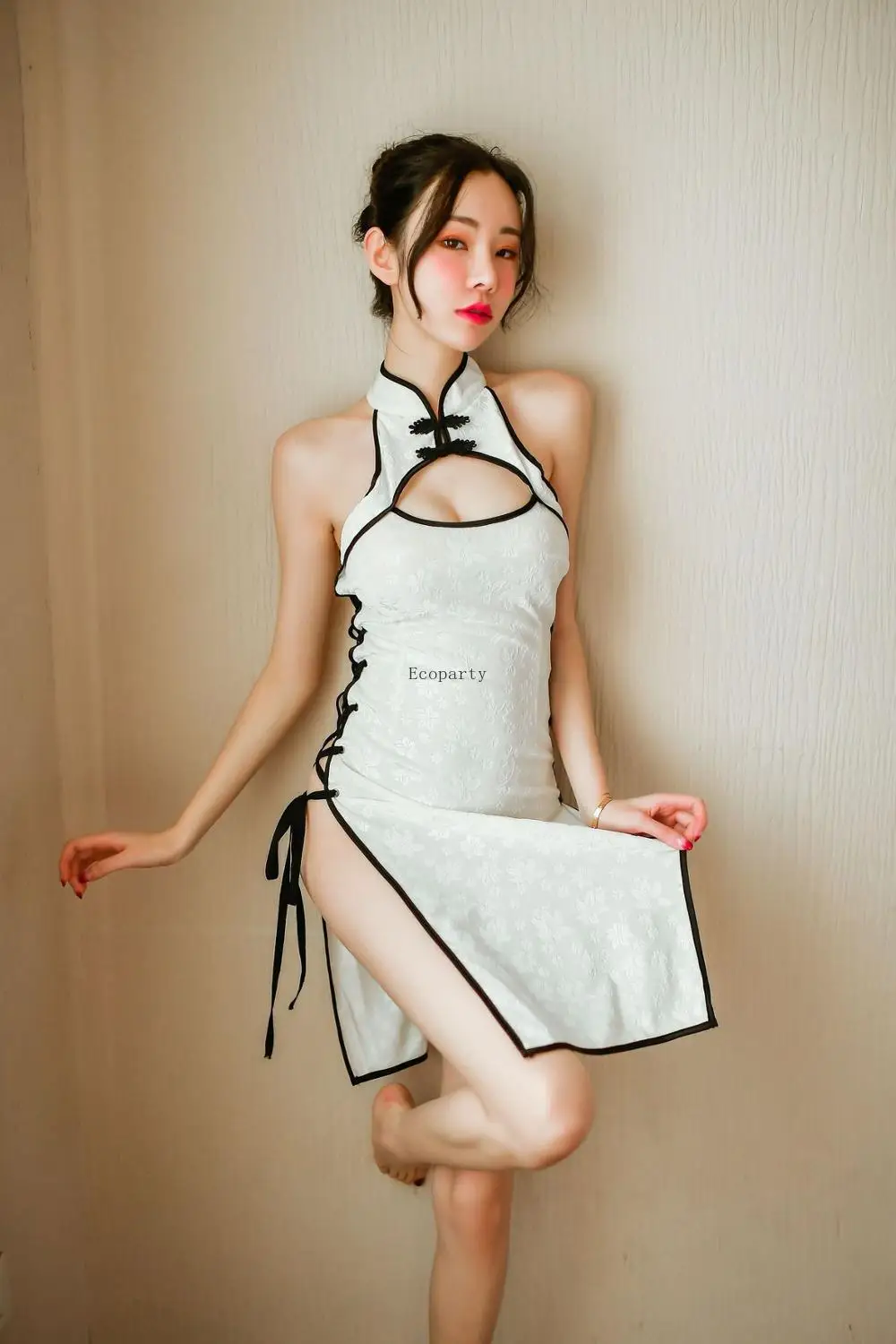 

Sexy Costumes Women Chinese Maid Cospaly Erotic lenceria Lingerie set Side Split Cheongsam sleep wear night gowns maid outfit