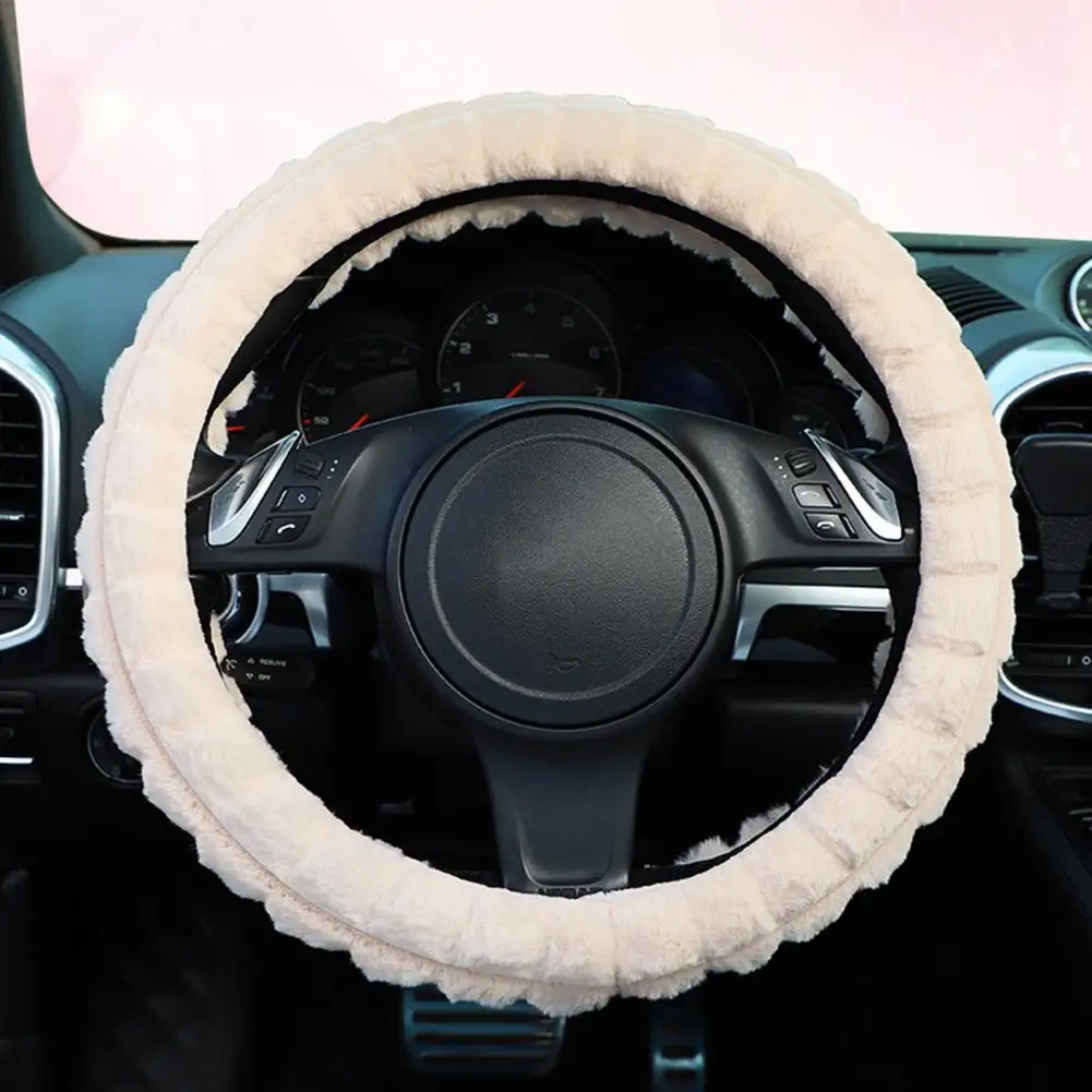 

Car Steering Wheel Cover Stylish Anti-slip Comfortable Plush Puffy Grid Car Steering Wheel Cover Auto Accessories