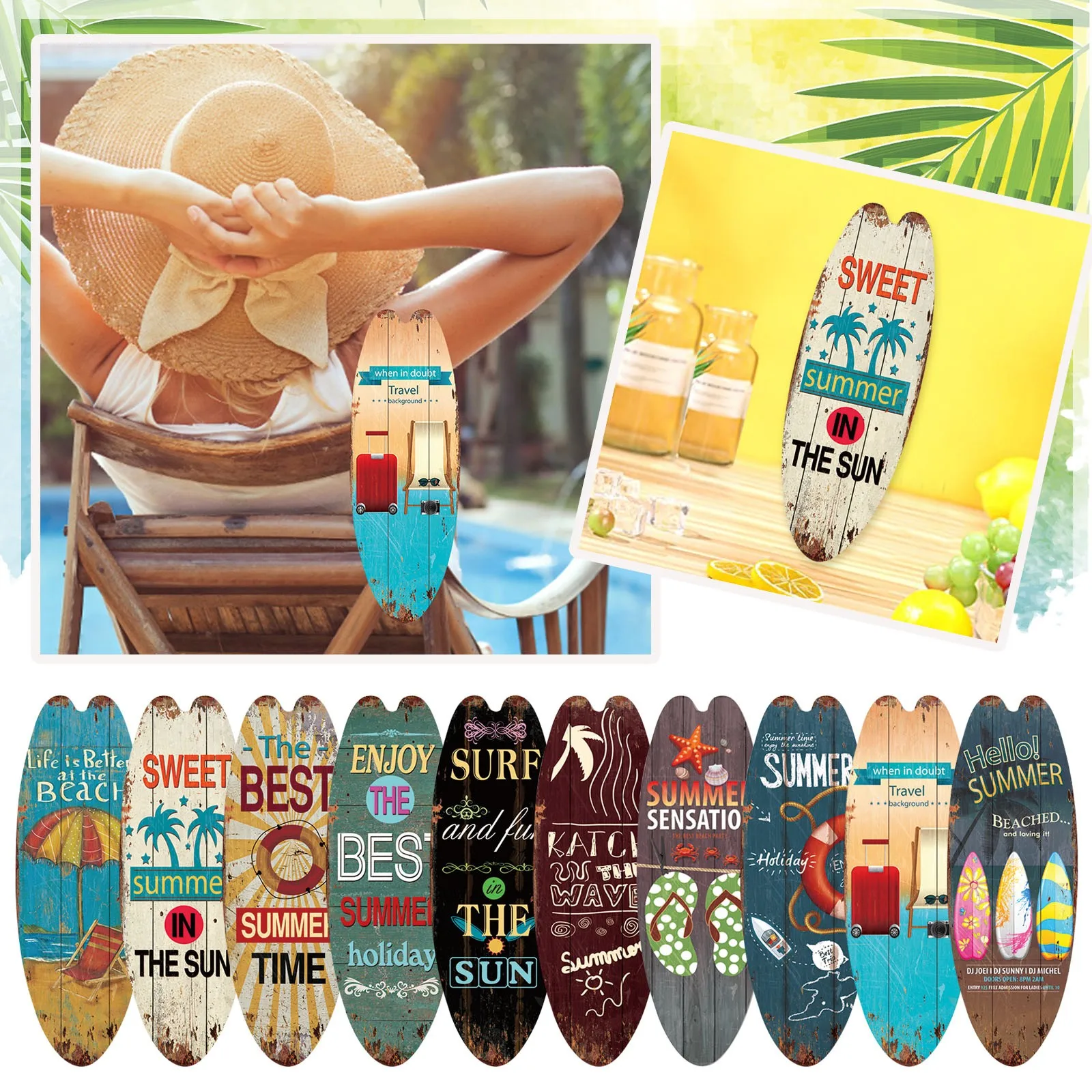 

Summer Beach Surfing Door Sign Decor Hanging Decoration Sign For Home Bar Wall Front Door Pendant Holiday Wooden DIY Decor Props