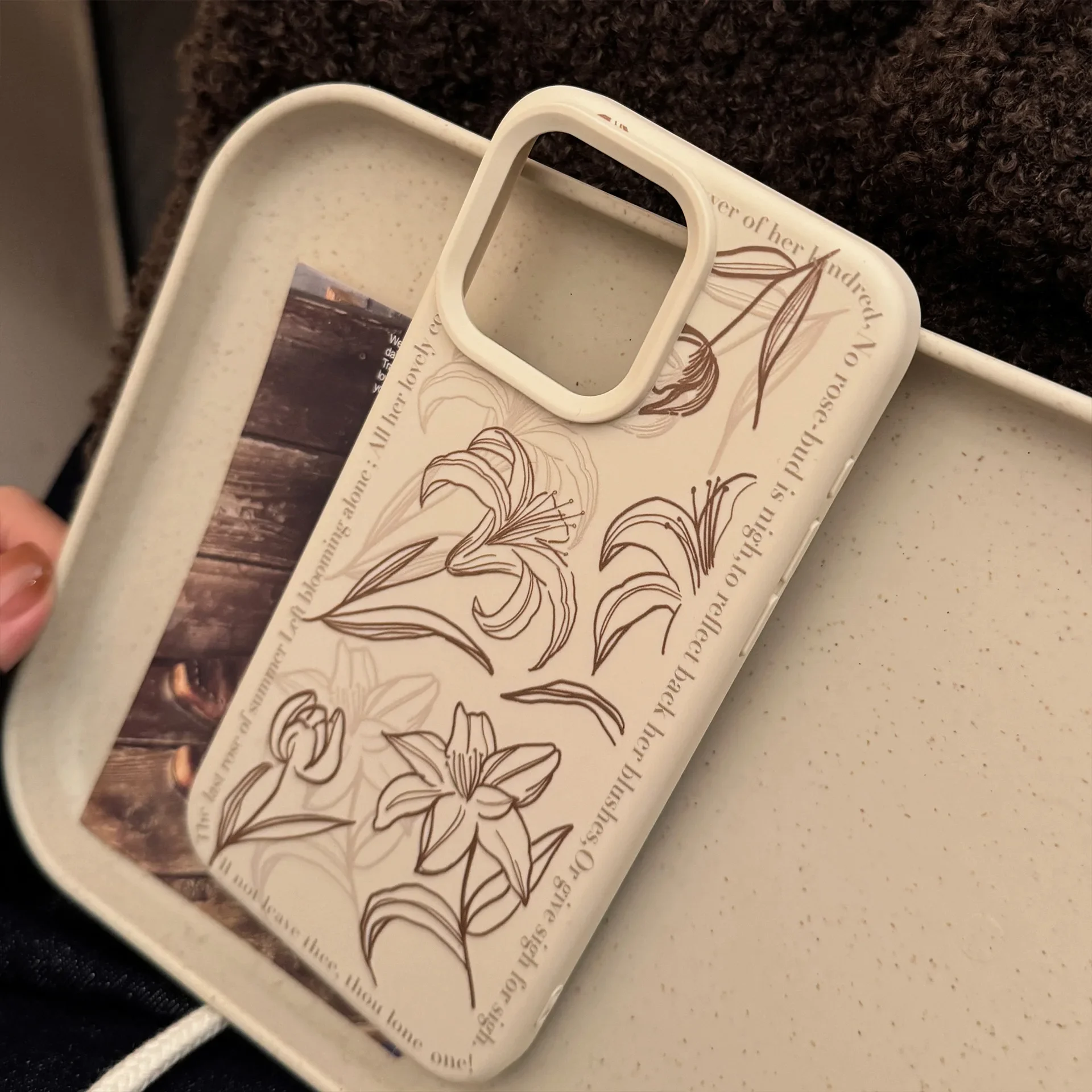 Чехол для телефона Ins Style Handuscript Lily Flower IPhone 16 15 14 12 13 11 Pro ProMax Plus X XR противоударный