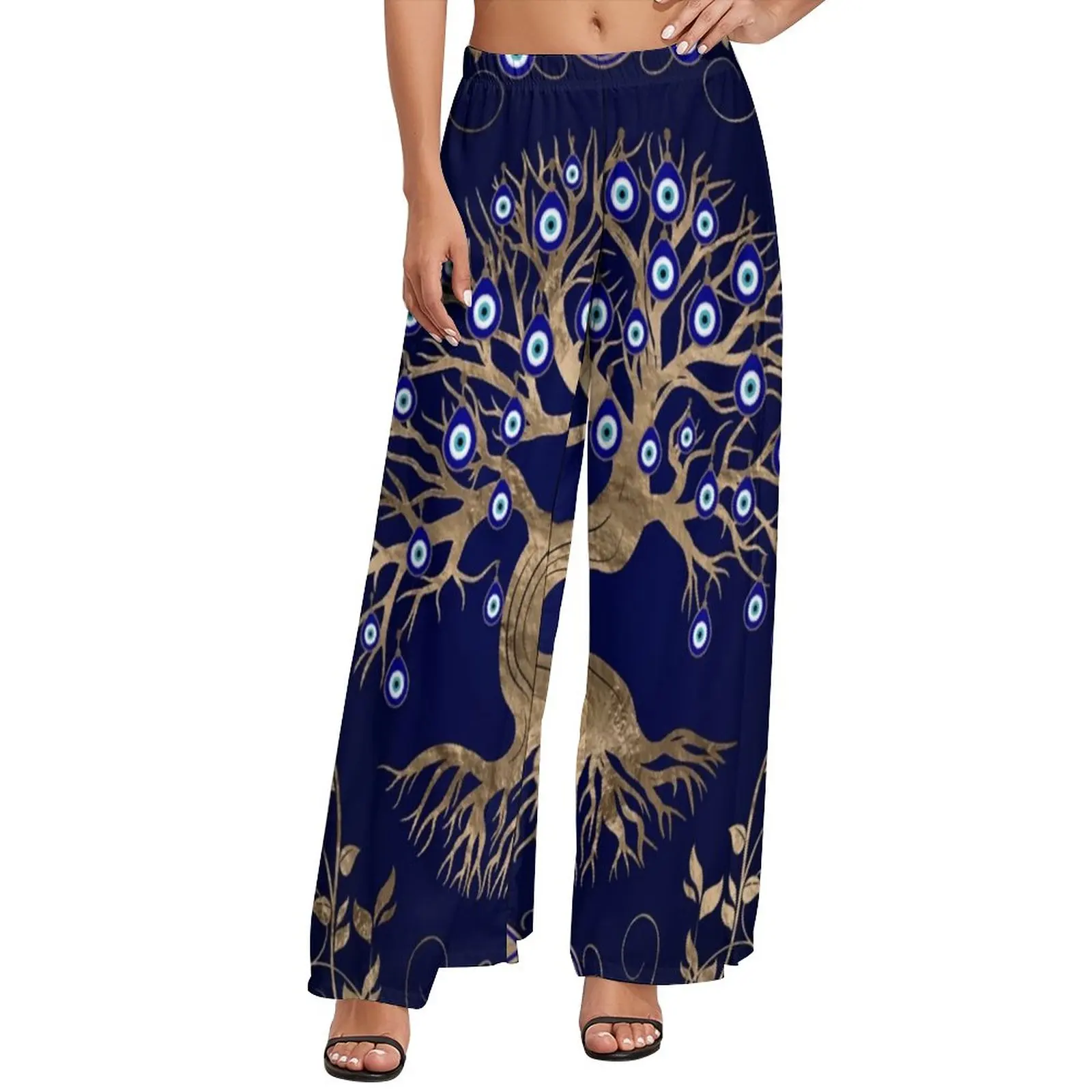 

Evil Eye Pants Woman Greek Amulet Street Fashion Trousers High Waist Classic Wide Pants Gift