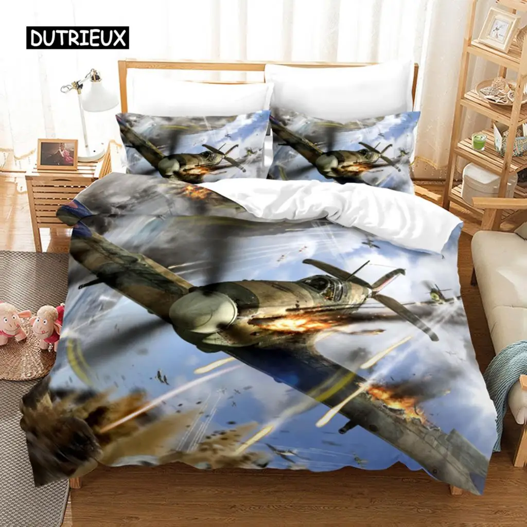 

Bedding Set Airplane Fighter Duvet Cover Sky Flying Fighter Jet King Queen for Kids Teens Boy Modern Cool Airplane Quilt Cover