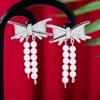 soramoore trendy bow pearls cz original pendant earrings for women girl daily high quality japanese korean gothic accessories
