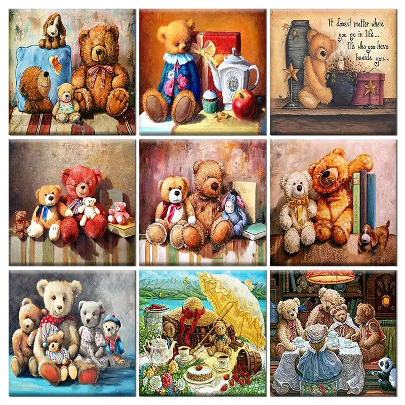 

CHENISTORY Diamond Painting 5d Teddy Bear Full Square/round Diamond Embroidery Children Gift Mosaic Handicraft Kit Home Decor