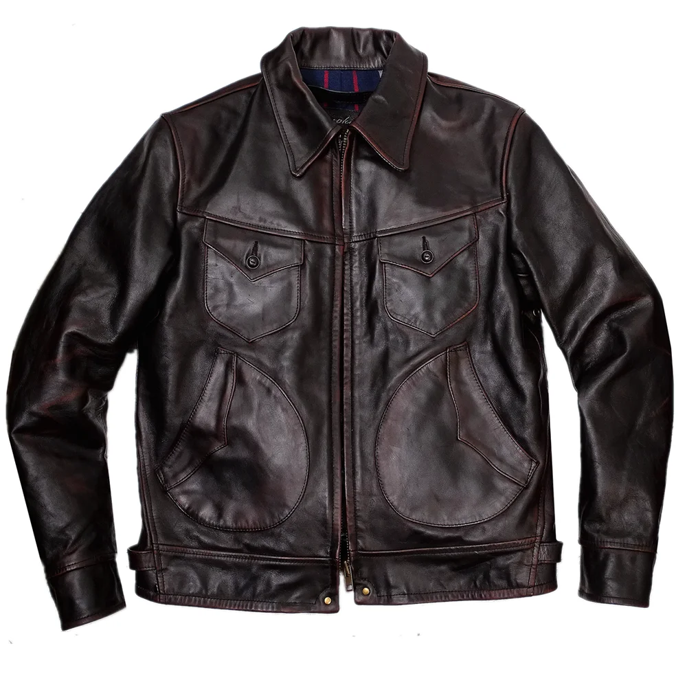 Big and Tall Mans Bomber Coat 5XL Real Leather Horseskin Jacket For Man Distressed American Vintage Clothes Big Pocket Overcoat