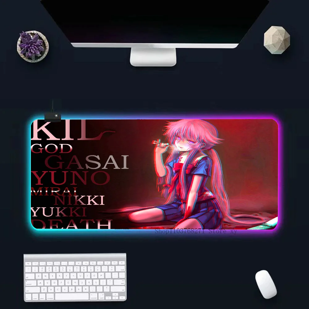 Anime Future Diary Mirai Nikki Mousepad XXL RGB Gaming Mouse Pads HD Black Gamer Accessories Large LED