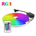 RGB светодиодная неоновая лента SMD2835 120, светодиодовм, гибкая неоновая лампа, водонепроницаемая уличная Праздничная декоративная светодиодная лента с вилкой европейского стандарта