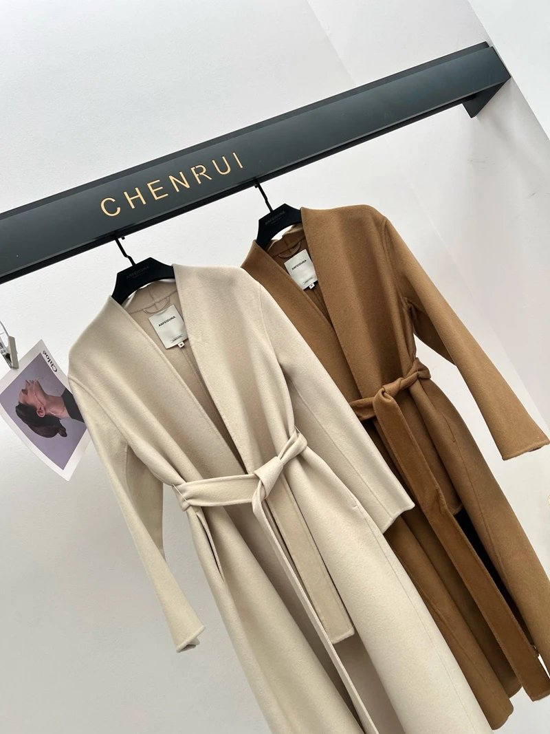 ANFEIOUNA женское шерстяное пальто из козьего кашемира и шелка верхняя одежда 2024