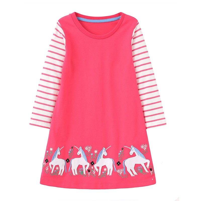 

Jumping Meters 4-8T Autumn Spring Princess Girls Dresses Unicorn Animals Embroidery Long Sleeve Kids Costume Frocks