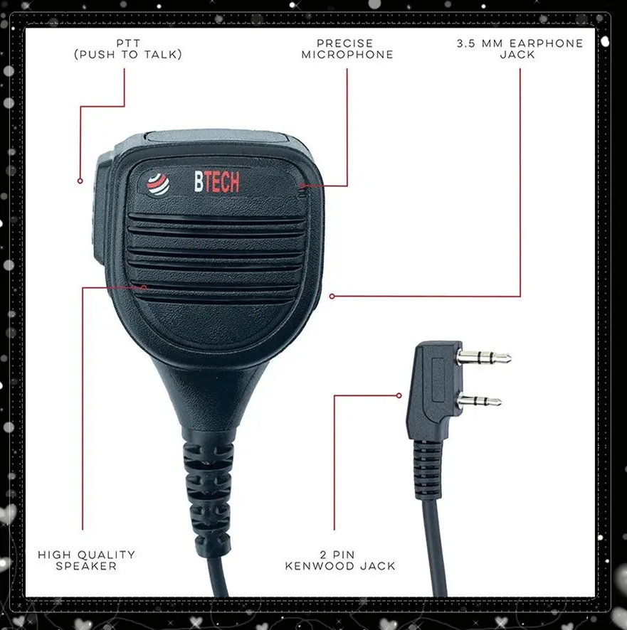 QHM22 Platinum Series IP54 Непромокаемый плечевой динамик для радиоприемников BaoFeng BTECH Kenwood