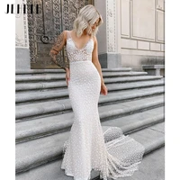 2022 mermaid v neck sleeveless wedding dresses court train point net bride gowns charming princess for women bridal robes new