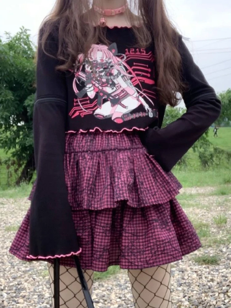 

Kalevest Y2K Gothic Clothes Short Skirts Pink Dark Academia Clothes Women Skirts Sweet Kawaii Gyaru Preppy Style Mini Skirt 2023