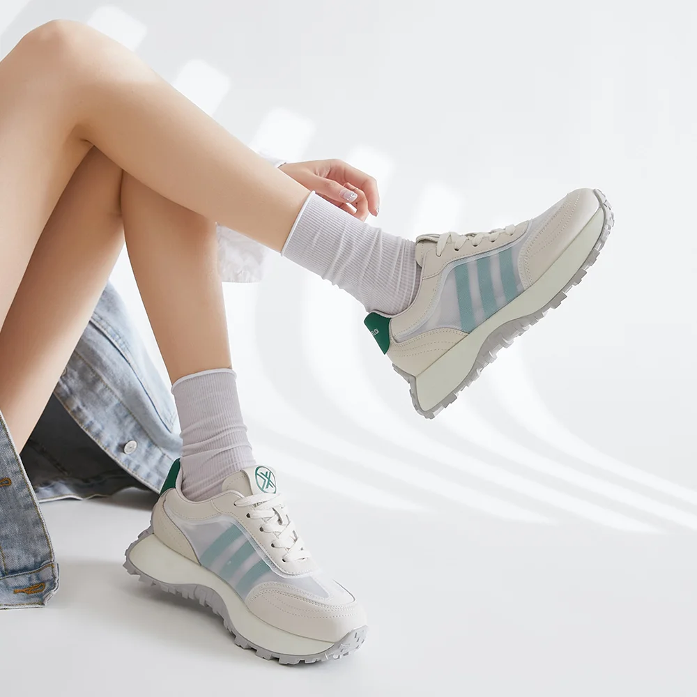 SOMILISS Women Platform Sneakers Genuine Leather Tulle Cloth Patchwork Breathable Lace Up Spring Summer Lady Flat Casual Shoes