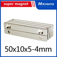 203050pcs 50x10x5 4 big strong sheet rare earth magnet 2 holes 4mm block magnets 50x10x5 powerful magnetic 50105 4 mm